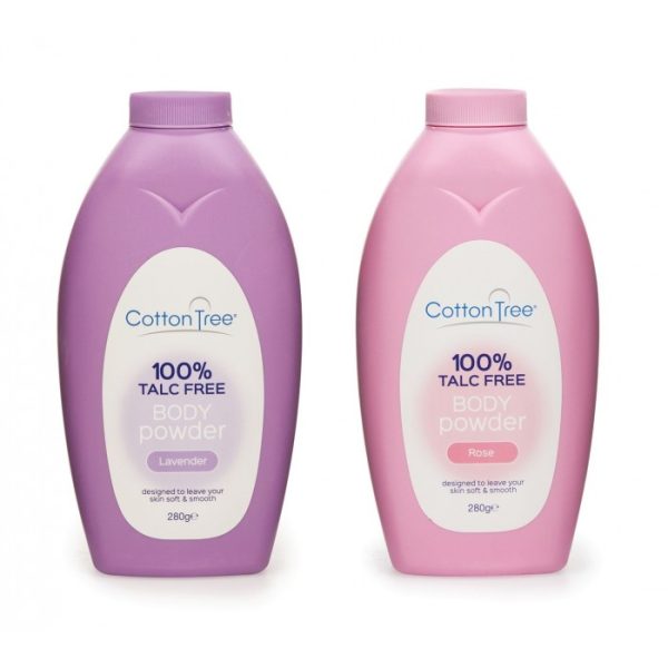 COTTON TREE (100% TALC FREE) BODY POWDER 280G LAVENDER & ROSE ASSORTED