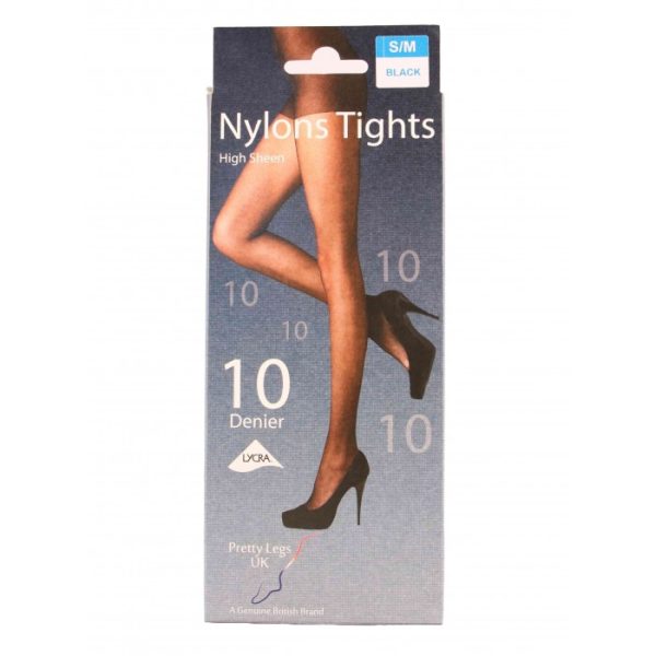 PRETTY LEGS 10 DENIER HIGH SHEEN NYLONS TIGHTS NEARLY BLACK S/M