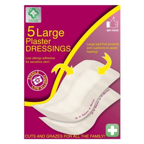 A&E LARGER PLASTER DRESSINGS 5'S