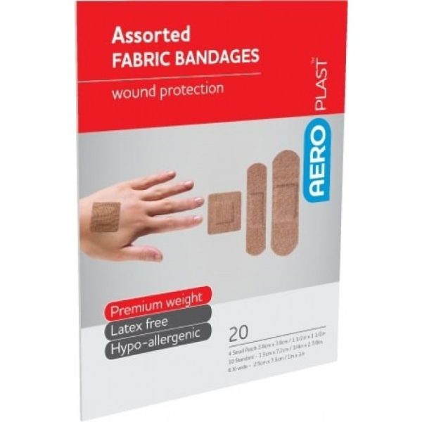 AEROPLAST FABRIC BANDAGES 20'S ASSORTED