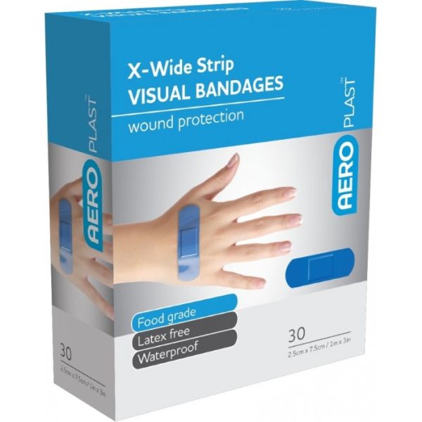 AEROPLAST X-WIDE STRIP VISUAL BANDAGES 30'S (BLUE)