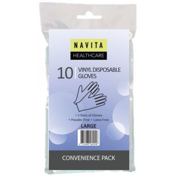 NAVITA HEALTHCARE VINYL DISPOSABLE GLOVES 10'S - LARGE