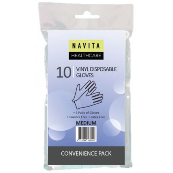 NAVITA HEALTHCARE VINYL DISPOSABLE GLOVES 10'S - MEDIUM