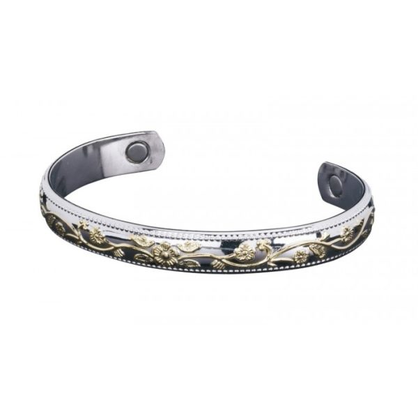 BIOMAGNETIC BRACELETS, SILVER GOLD FLEUR