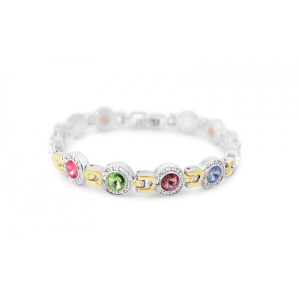 MAGNETIC JEWELLERY BRACELET GOLD LINKS WITH COLOURED GEMS B7131