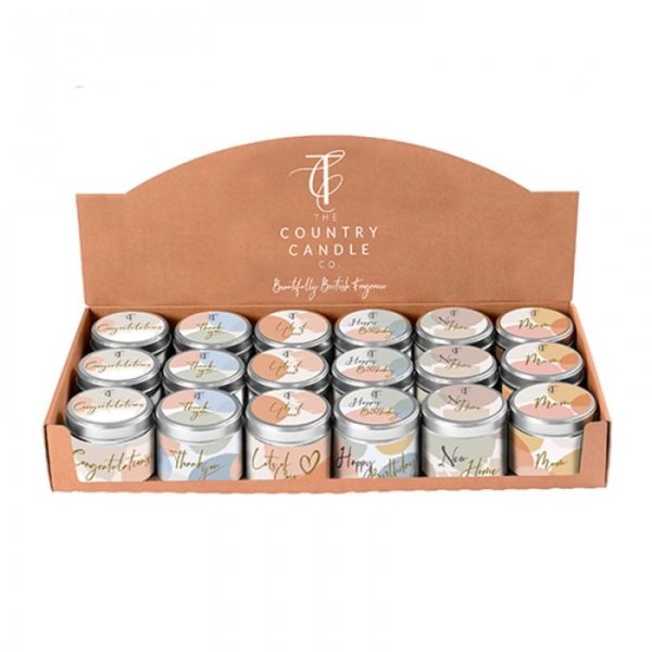 THE COUNTRY CANDLE CO CANDLE TIN ASSORTED CDU SENTIMENTS