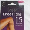 PRETTY LEGS 15 DENIER SHEER KNEE HIGHS 4 PAIRS ONE SIZE NEARLY BLACK