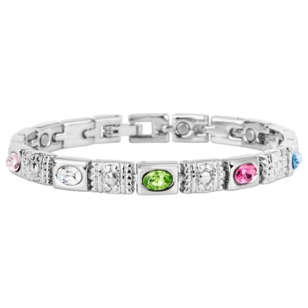 MAGNETIC JEWELLERY BRACELET SILVER LINKS & COLOURED GEMS B18533