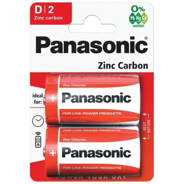 PANASONIC ZINC CARBON BATTERIES D X 2 (RED)