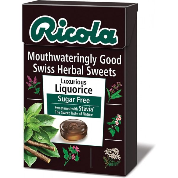 RICOLA SUGAR FREE HERBAL SWEETS 45G LIQUORICE (BOX)