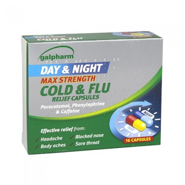 GALPHARM DAY & NIGHT MAX STRENGTH COLD & FLU RELIEF CAPSULES 16'S