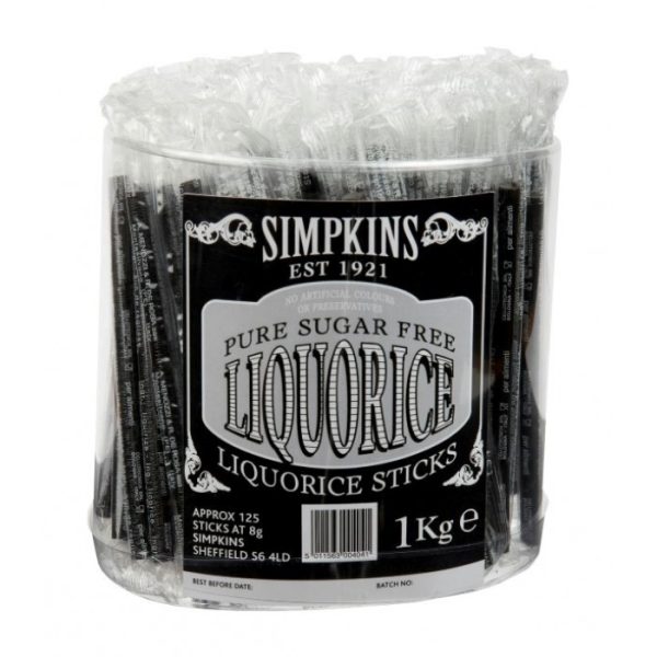 SIMPKINS PURE SUGAR FREE LIQUORICE STICKS 1KG (125 STICKS)