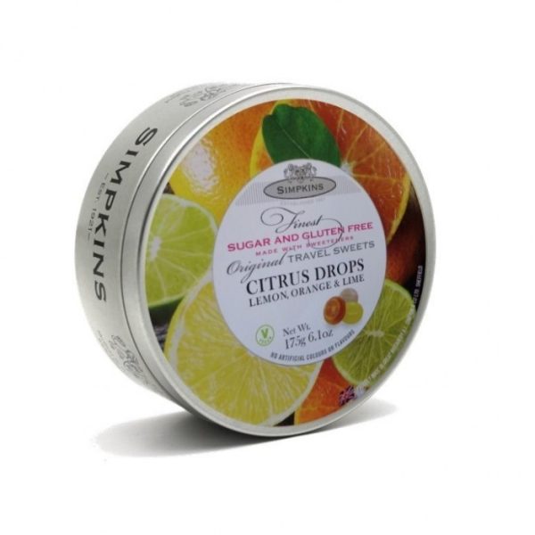 SIMPKINS TRAVEL SWEETS 175G CITRUS DROPS SUGAR FREE