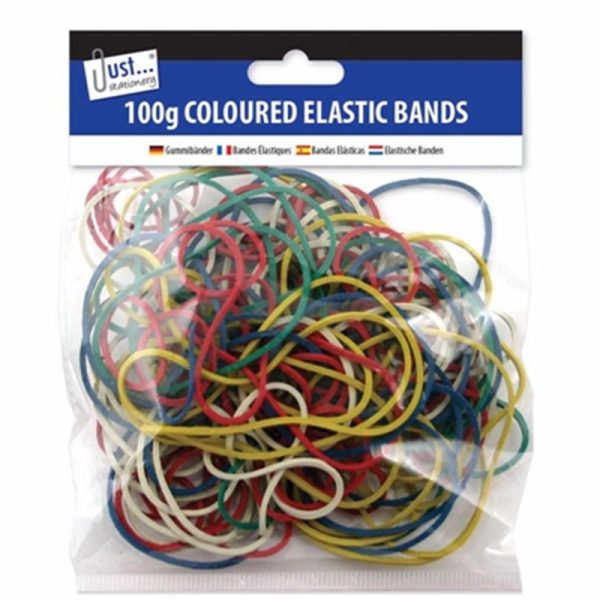 JUST STATIONERY ELASTIC BANDS COLOURED 100GM