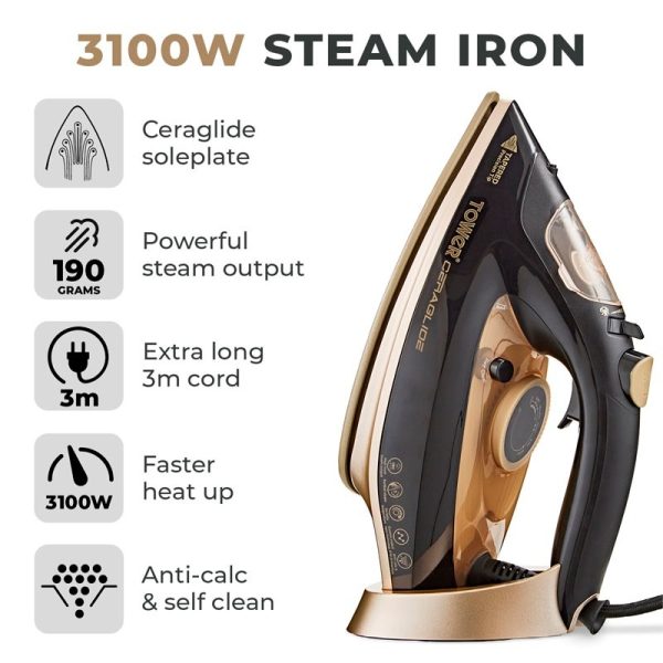 TOWER CERAGLIDE 3100W STEAM IRON BLACK