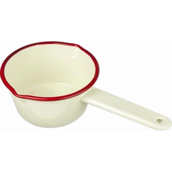 FALCON ENAMEL MILK PAN CREAM RED RIM 14CM