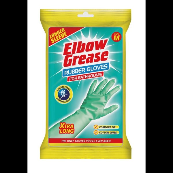 ELBOW GREASE AQUA ANTI-BACTERIAL BATHROOM CLEANING GLOVES MEDIUM