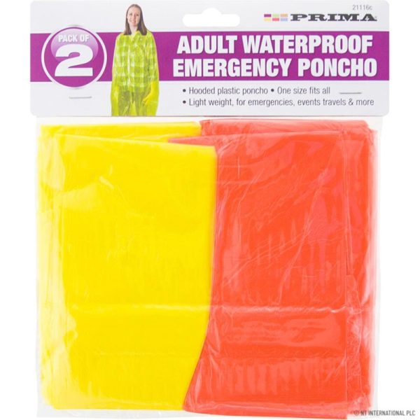 PRIMA PACK OF 2 ADULT WATERPROOF PONCHO RAIN COAT