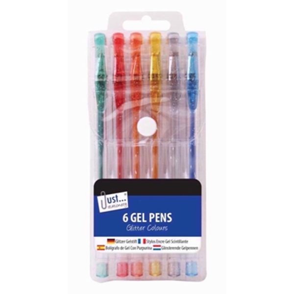 JUST STATIONERY PENS GLITTER GEL INK 6