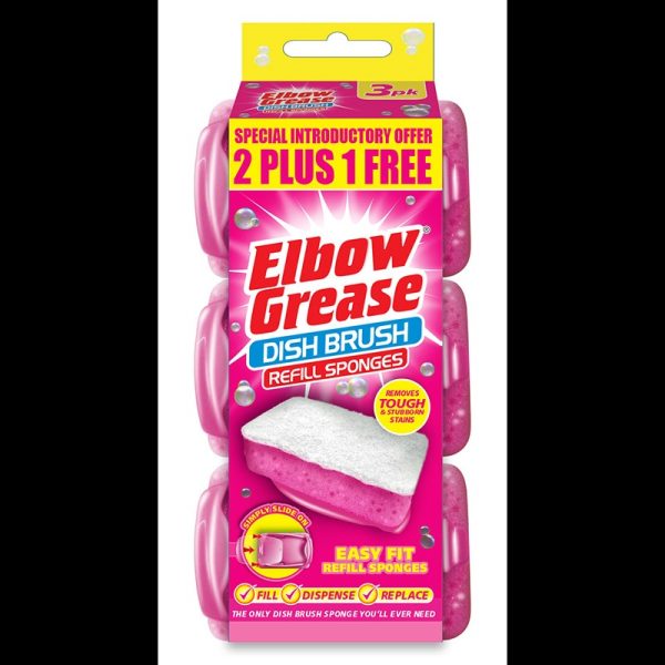 ELBOW GREASE PINK DISH BRUSH REFILL PACK OF 3