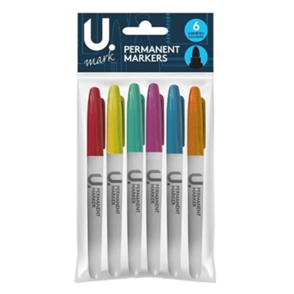 PERMANENT MARKERS ASSORTED PACK OF 6