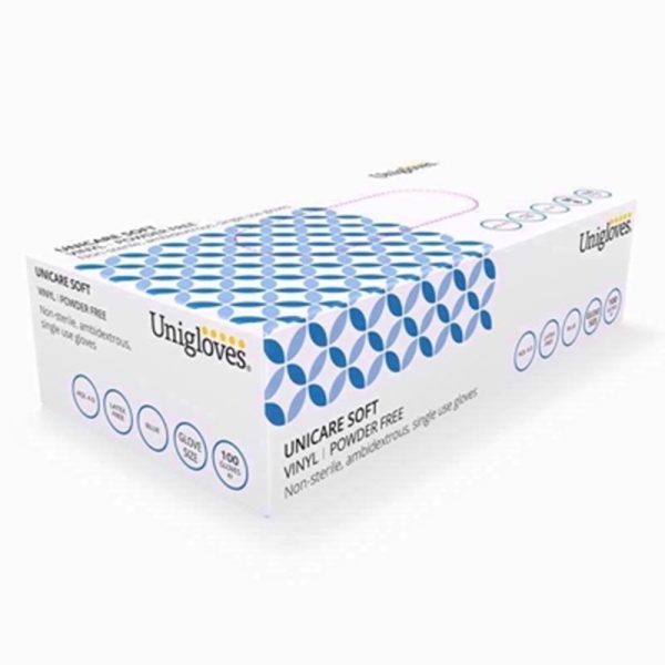 UNICARE VINYL BLUE POWDRFREE 100 GLOVE MEDIUM