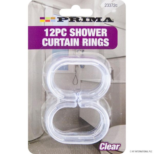 PRIMA 12PC CLEAR SHOWER CURTAIN RINGS