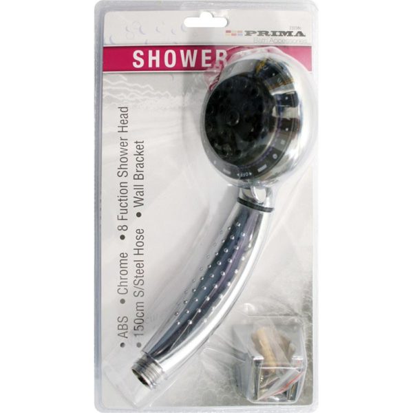 PRIMA 8 FUNCTION SHOWER HEAD WITH HOSE 150CM