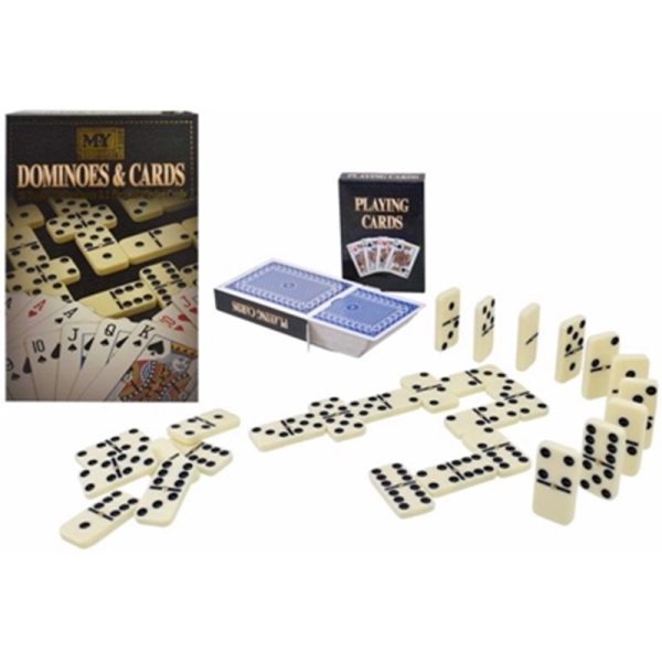 M Y DOUBLE SIX DOMINOES 28PCE AND CARDS