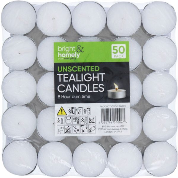 BRIGHT & HOMELY TEALIGHTS 50 PACK (8 HOUR BURN TIME)