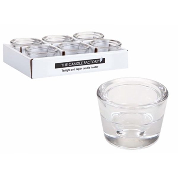 CANDLE HOLDER GLASS TEALIGHT & TAPER ROUND