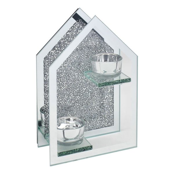 CRYSTAL HOUSE TEALIGHT HOLDER DECORATION TWIN SILVER