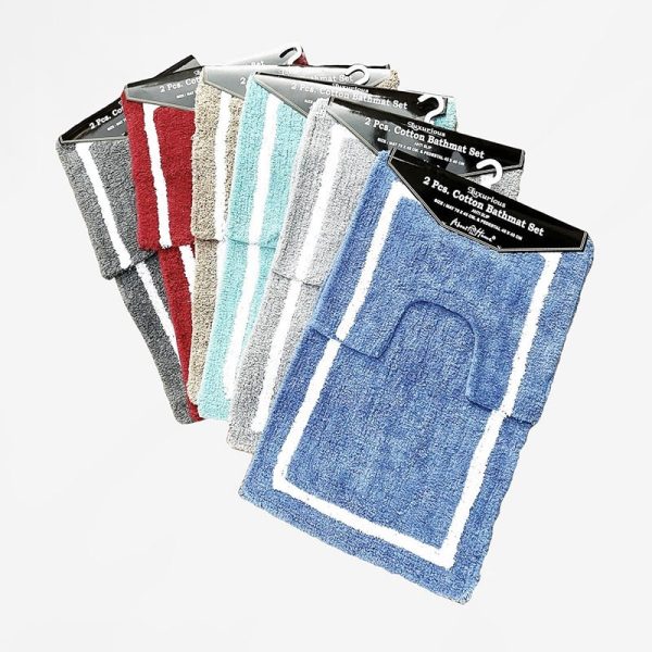 BATH MAT SET COTTON 2PC ASSORTED - 75CM X 45CM & 50CM X 45CM