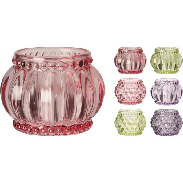 GLASS TEALIGHT HOLDER 6 ASSORTED HC6703060