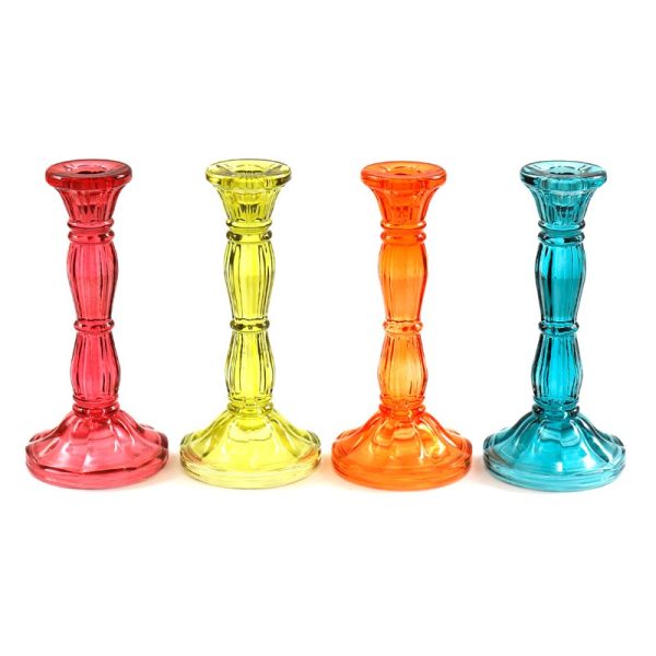 MULTI COLOUR GLASS CANDLESTICK 20CM