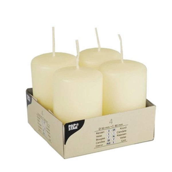 PAPSTAR PILLAR CANDLE PACK OF 4 8CM CREAM