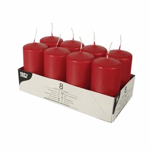 PILLAR CANDLES 10CM RED PACK OF 8