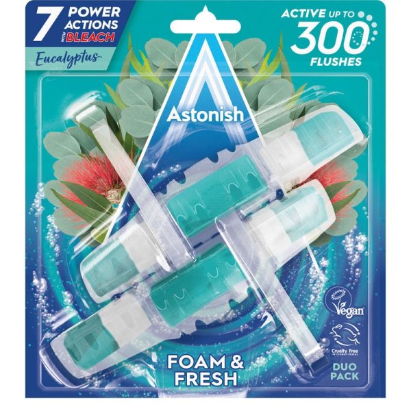 ASTONISH FOAM & FRESH TOILET RIM BLOCKS DUO EUCALYPTUS PACK OF 9