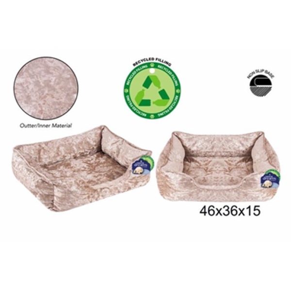 CRUSHED VELVET PET BED 46X36X15CM CREAM SMALL