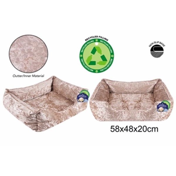 CRUSHED VELVET PET BED 58X48X20 CREAM MEDIUM