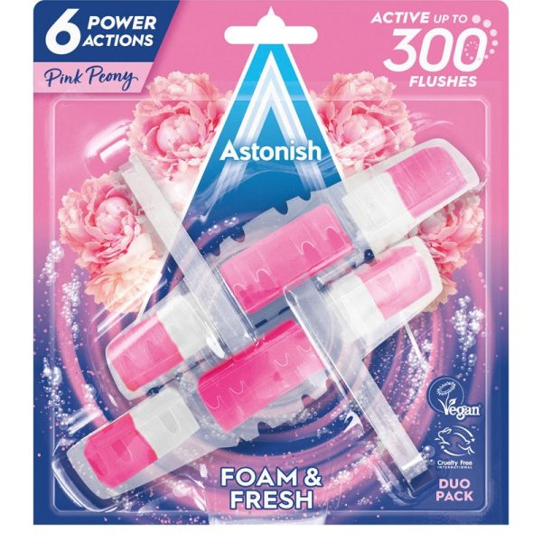 ASTONISH FOAM & FRESH TOILET RIM BLOCKS DUO PINK PEONY PACK OF 9