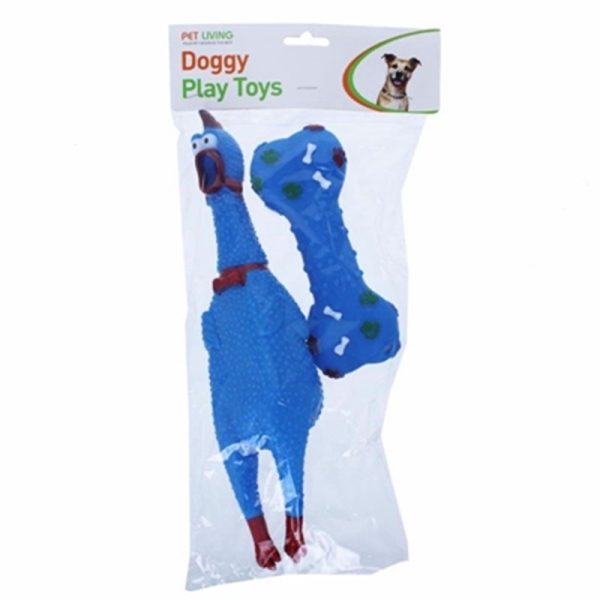 PET LIVING DOG TOY CHICKEN/BONE PACK OF 2