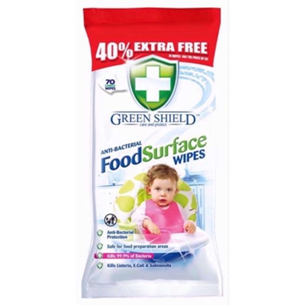 GREEN SHIELD FOOD SURFACE WIPES 70S PACK OF 12