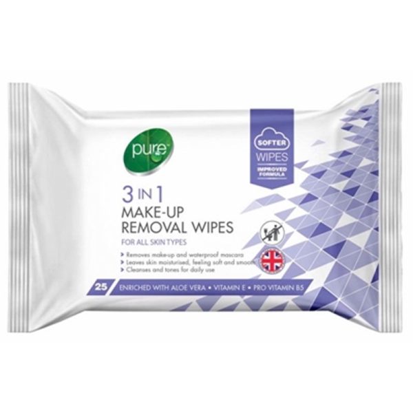 PURE WIPES 3IN1 MAKE UP 25S PACK OF 12