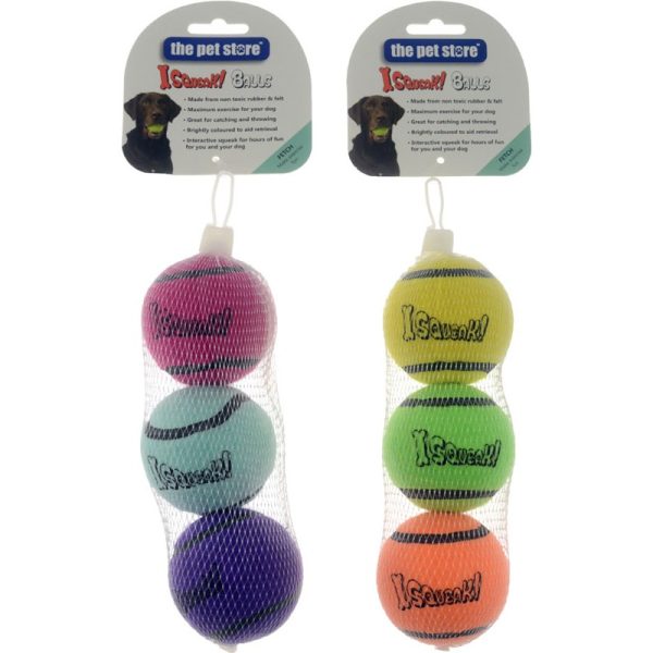 PET STORE SQUEAK TENNIS BALLS PACK OF 3 AST