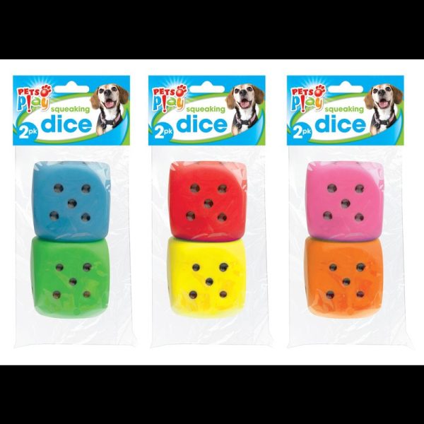 PETS PLAY DOG TOY SQUEKING DICE 2PCE