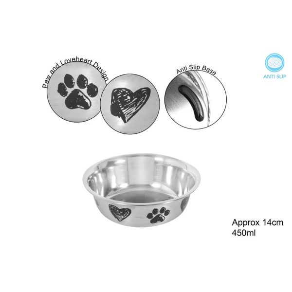 POLISHED STAINLESS STEEL PET BOWL 14CM