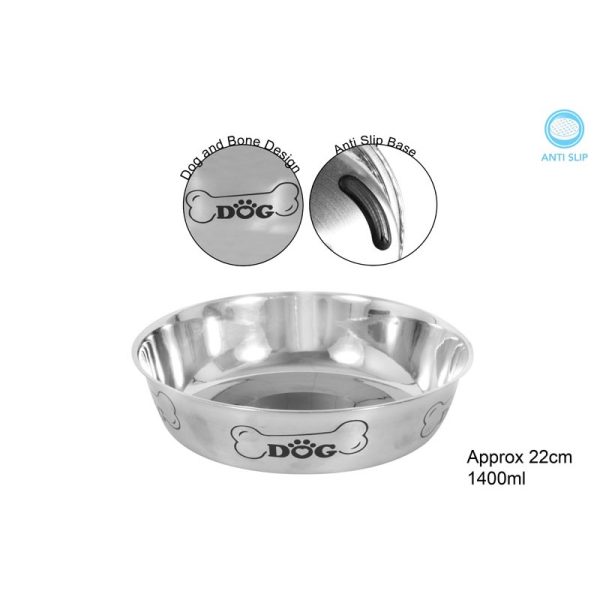 POLISHED STAINLESS STEEL PET BOWL 22CM