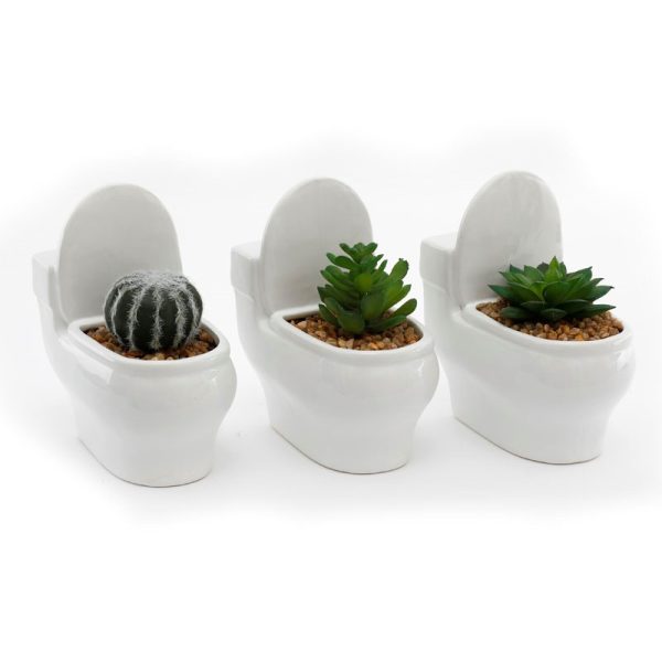 SUCCULENT TOILET POT WHITE