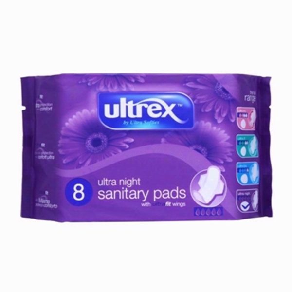 ULTREX SANITARY PADS W/WINGS ULTRA NIGHT 8S PACK OF 12